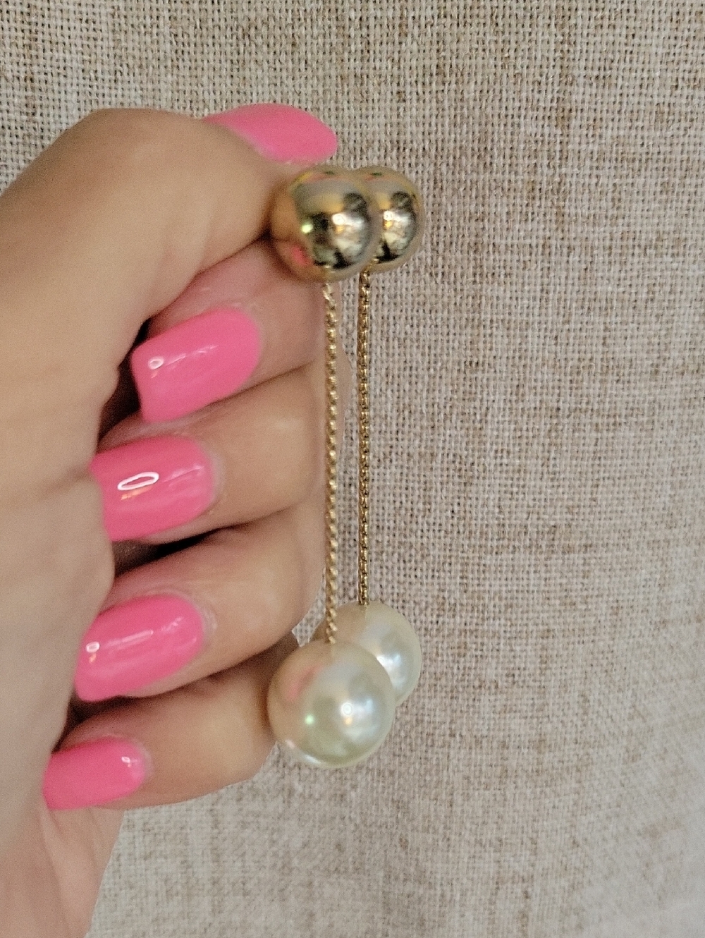 Gold Ball And Pearl Chain Drop Earrings - Elegant Women's Jewelry - Picture 5 of 5